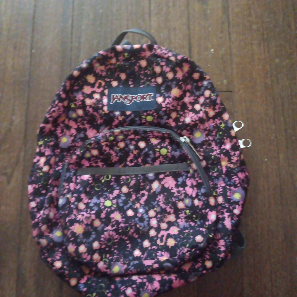 JanSport Floral Print Backpack in Black & Pink